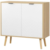 HOMCOM Buffet salon, meuble de rangement avec 2 portes et étagère réglable, 77 x 35 x 77,5 cm, blanc et bois naturel(m-1)