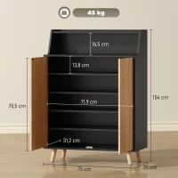 HOMCOM Sapateira para Entrada com Prateleiras Ajustáveis para 15 Pares de Sapatos 75x35x104 cm Preto e Madeira(m-3)