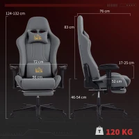 HOMCOM Ergonomischer Gaming-Stuhl mit 3D-Armlehnen, verstellbar, rollbarer Schreibtischstuhl mit Lendenstütze, Grau(m-3)