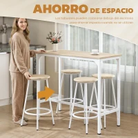 HOMCOM Set de Mesa de Bar y 4 Taburetes Estilo Industrial Marco de Metal para Cocina Salón Natural y Blanco(m-5)