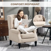HOMCOM Fauteuil de salon capitonné avec assise large, pieds en bois, style classique, grand confort, 74 x 87 x 102 cm, beige(m-6)