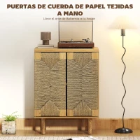 HOMCOM Aparador Bohemio de 2 Puertas con Cuerda Tejida a Mano Estante Ajustable Apertura por Presión Roble 60x40x78 cm(m-5)