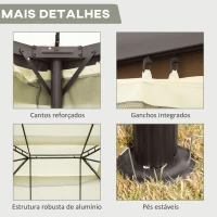 Outsunny Pérgola de Jardim 4x3m Pérgola de Alumínio com  Teto com Ventilação 4 Cortinas Laterais 4 Telas Mosquiteiras e 8 Orifícios de Drenagem para festas Eventos Exterior Creme(m-6)