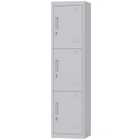 HOMCOM Armadio per Ufficio in Acciaio a 3 Porte Indipendenti con Serratura e 2 Chiavi, 45x38x180 cm, Grigio Chiaro(m-10)
