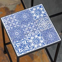 Outsunny Support Pots de Fleurs 3 pièces - Lot de 3 étagères à Fleurs - Portes Plantes empilables - métal époxy Plateaux Carreaux céramique Bleu(m-7)