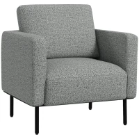 HOMCOM Fauteuil de salon fauteuil en tissu 1 place revêtement revêtement aspect lin pieds en acier 79 x 76 x 65 cm gris noir(m-12)