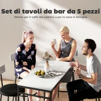 HOMCOM Set Tavolo Alto e 4 Sgabelli da Bar con Schienale e Poggiapiedi in Stile Industriale, Grigio Cemento(m-4)