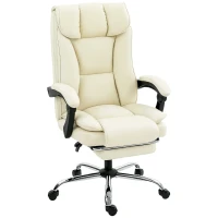 HOMCOM Silla de Escritorio con Reposapiés Respaldo Reclinable Acolchado Grueso Tapizada en Cuero Sintético Beige(m-11)