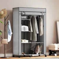 HOMCOM Armario de Tela con Ruedas Ropero Portátil con 6 Estantes y 1 Barra de Colgar para Dormitorio 103x43x162,5 cm Gris(m-7)
