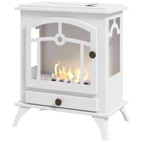HOMCOM Estufa de Bioetanol de Pie con Tanque de 0,9 L Apagallamas de Acero Inoxidable Tiempo de Combustión 3H 45x28x54cm Blanco(m-11)