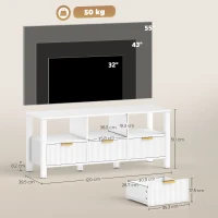 HOMCOM Móvel de TV Moderno com 3 Gavetas e 3 Prateleiras Abertas para Televisores de 43-55 Polegadas 120x39,5x50 cm Branco(m-3)
