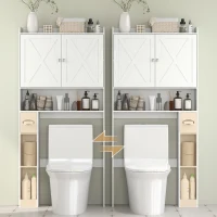 HOMCOM Meuble WC dessus de toilette avec placard à porte de grange, étagère réglable, compartiments et porte-papier, blanc(m-8)