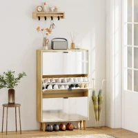 HOMCOM Scarpiera Slim Moderna con 3 Cassetti Ribaltabili per 24 Paia di Scarpe, 80x24x127 cm, Bianco(m-2)