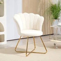 HOMCOM Fauteuil coquillage chaise coiffeuse fauteuil en velours fauteuil de salon avec pieds en acier 69 x 64 x 80 cm crème(m-10)