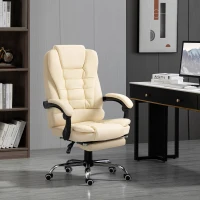 HOMCOM Fauteuil de bureau fauteuil manager grand confort dossier inclinable roulettes P.U 64,5 x 69 x 117 cm crème(m-10)