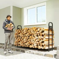 Outsunny Leñero Exterior Metálico de Chimenea con Patas Extra Reforzadas y Diseño Recortado de Fogata Carga 300 kg Negro(m-2)