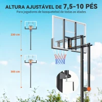 SPORTNOW Tabela de Basquetebol para Exterior Altura Ajustável 230-305 cm Aro Ø48 cm e Base Estável  Preto(m-4)