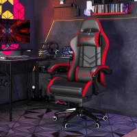Vinsetto Silla Gaming de Cuero Sintético Reclinable 135° Reposacabezas y Reposapiés 65x65x121-129cm Negro y Rojo(m-2)