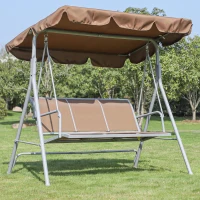 Outsunny 3-Seater Swing Chair with Canopy, Garden Swing Seat Patio Hammock Bench, Brown(m-2)