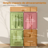 HOMCOM Armario de Ropa Armario Abierto con 4 Estantes de Tela 3 Barras para Colgar Marco de Metal 142x43x185 cm Crema(m-5)