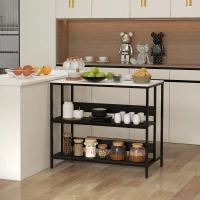 HOMCOM Ilot de cuisine 2 étagères de style moderne en acier noir et plateau MDF aspect marbre 100L x 50P x 90H cm - noir(m-9)