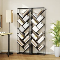 HOMCOM 10 Shelf Industrial-Style Bookshelf - Black/Grey(m-9)
