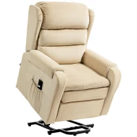 HOMCOM Poltrona Alzapersona Reclinabile a 160° con Poggiapiedi e Telecomando, in Velluto, 85x88x109 cm, Crema(m-11)