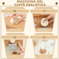 AIYAPLAY Set Macchina del Caffè Giocattolo in Legno per Bambini da 3 Anni con Accessori, Marrone(m-4)