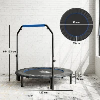HOMCOM Trampolín de Fitness Adultos Ø122 cm, Cama Elástica Plegable con Mango Ajustable de 4 Niveles Negro y Azul(m-3)