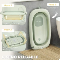 AIYAPLAY Bañera Plegable Bebé con Cojín de Baño Soporte con Botón Orificio de Drenaje y de Ducha Repisa Gancho Verde(m-4)
