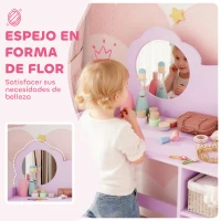 AIYAPLAY Tocador Infantil con Taburete y Espejo en Forma de Flor con Estantes Abiertos para Niños y Niñas de 3-8 Años Morado(m-5)