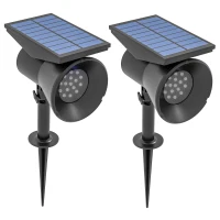 Outsunny Solarleuchten, 2 Stück Solarlampen, Solar Gartenleuchte mit 2 Lichtfarben, Boden-/Wandmontage, IP54 Wasserdicht für Balkon, Terrasse, Schwarz(m-1)