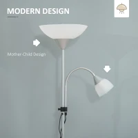 HOMCOM Modern Floor Lamp, Uplighter 2-Light Reading Lamp with Adjustable Heads, Tall Standing Lamp for Living Room, Bedroom, Office(m-4)