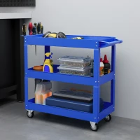 DURHAND Chariot desserte d'atelier acier 3 plateaux sur roulettes avec poignée charge max. 150 kg 83 x 35,3 x 76 cm acier bleu(m-10)