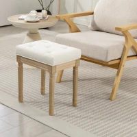 HOMCOM Repose pied salon, ottoman, siège rembourré en tissu aspect lin avec pieds en bois d'hévéa, 42 x 32 x 46,5 cm, beige(m-7)