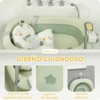 AIYAPLAY Bañera Plegable Bebé con Cojín de Baño Soporte con Botón Orificio de Drenaje y de Ducha Repisa Gancho Verde(m-6)