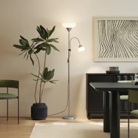 HOMCOM Modern Floor Lamp, Uplighter 2-Light Reading Lamp with Adjustable Heads, Tall Standing Lamp for Living Room, Bedroom, Office(m-9)