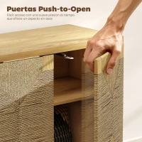 HOMCOM Aparador Bohemio de 2 Puertas con Cuerda Tejida a Mano Estante Ajustable Apertura por Presión Roble 60x40x78 cm(m-6)