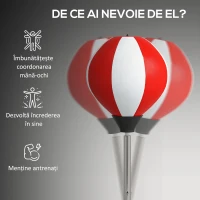 HOMCOM Sac de Box de Podea cu Înălțime Reglabilă, Mănuși de Box și Bază Umplută, 43x43x126-144 cm, Roșu și Alb(m-5)