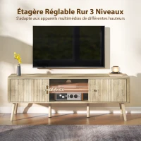 HOMCOM Meuble TV, meuble télé jusqu'à 65 pouces avec 2 portes, 2 compartiments ouverts, étagère réglable, 140x35x49cm, chêne(m-6)