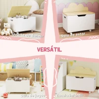 AIYAPLAY Baú de Brinquedos com Rodas com Tampa Abatível e Dobradiça de Segurança Desenho de Nuvem  59x30x53 cm Branco e Madeira(m-8)