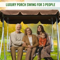 Outsunny 3-Seater Swing Chair with Canopy, Garden Swing Seat Patio Hammock Bench, Brown(m-6)