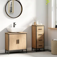 HOMCOM Mobile sottolavabo, mobile bagno con 2 ante e ripiano regolabile, stile moderno, 60 x 30 x 60 cm, rovere(m-2)