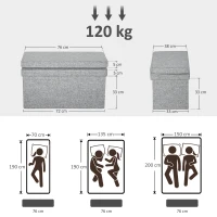 HOMCOM Banco Contenedor Plegable con Respaldo y Compartimento de 77 L, Tapizado en Tejido, 76x50x73 cm, Gris(m-3)