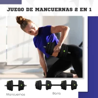 SPORTNOW Juego de Mancuernas Ajustables 25 kg 2 en 1 con Barras Conexión y Mangos Antideslizantes para Gimnasio en Casa Negro(m-4)