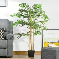 Outsunny Bambou Artificiel XXL 1,15H m arbre artificiel 730 Feuilles denses réalistes Pot Inclus Noir Vert(m-10)