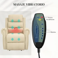 HOMCOM Sillón Relax Reclinable Eléctrico Levanta Personas con Masaje Vibratorio y Calor Control Remoto Crema(m-5)