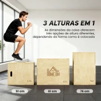 HOMCOM Caixa Pliometria de Madeira Caixa de Saltos com 2 Alças Recortadas Carga Máxima 120 kg 61x51x73 cm Madeira(m-4)