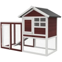 PawHut 2 Tiers Rabbit Hutch and Run Wooden Guinea Pig Hutch Outdoor with Sliding Tray, Ramp, 122 x 62.6 x 92cm, Brown(m-11)