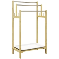 HOMCOM Porte-serviettes en bambou 3 barres avec étagère de rangement, 4 crochets et plateau amovible, 50,5lx31Px90H cm naturel(m-12)